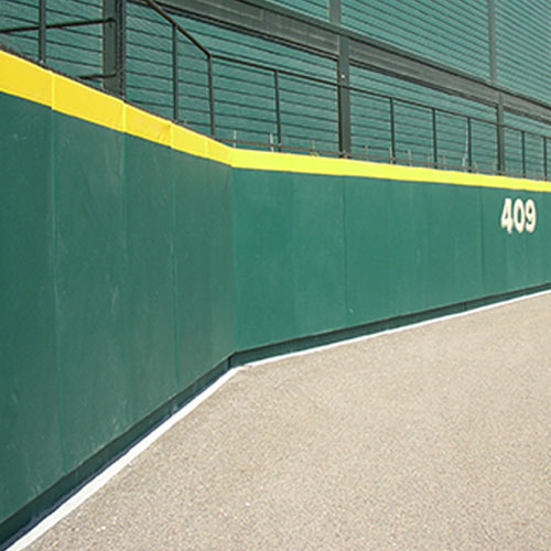 Outdoor Field Wall Padding with Z Clip and Graphics 6 ft x 4 ft green pad.