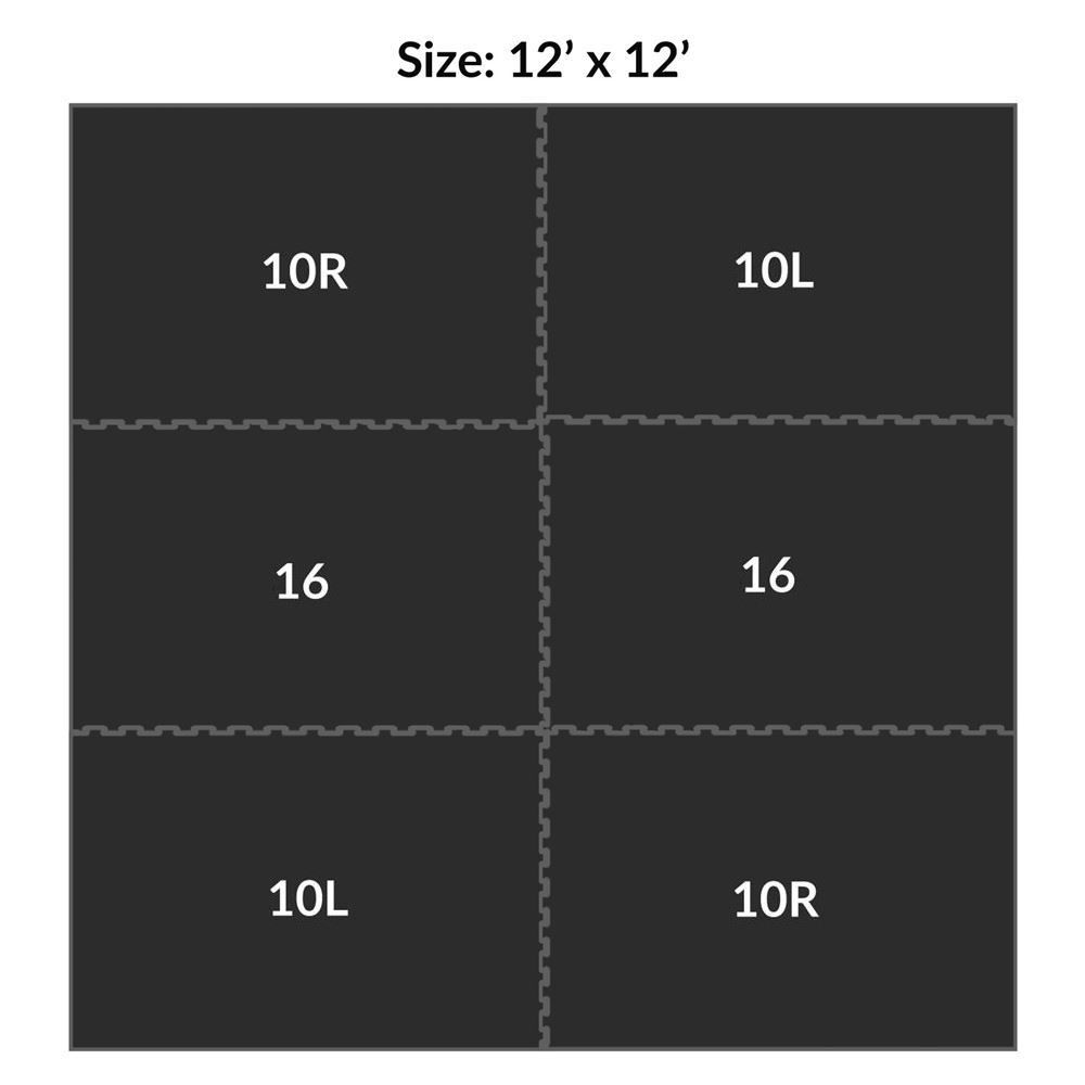 Sundance Horse Stall Mat Kit 12x12 Ft Black Interlocking diagram