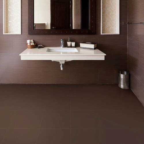 rawhide brown leather texture pvc floor tile installed in bathroom