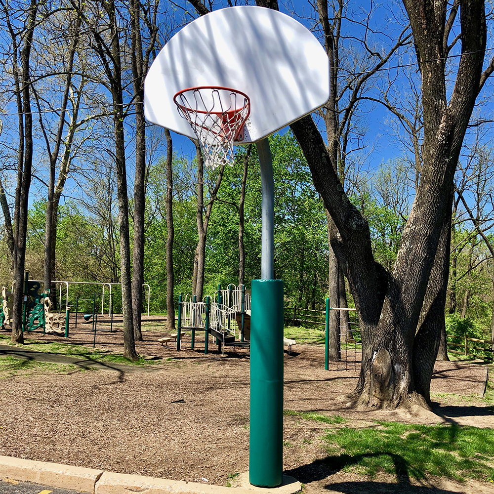 Safety Pole Pad 6 ft x 3 inch Foam for 7 inch Diameter Pole Forest Green on Basketball Hoop Pole at Park