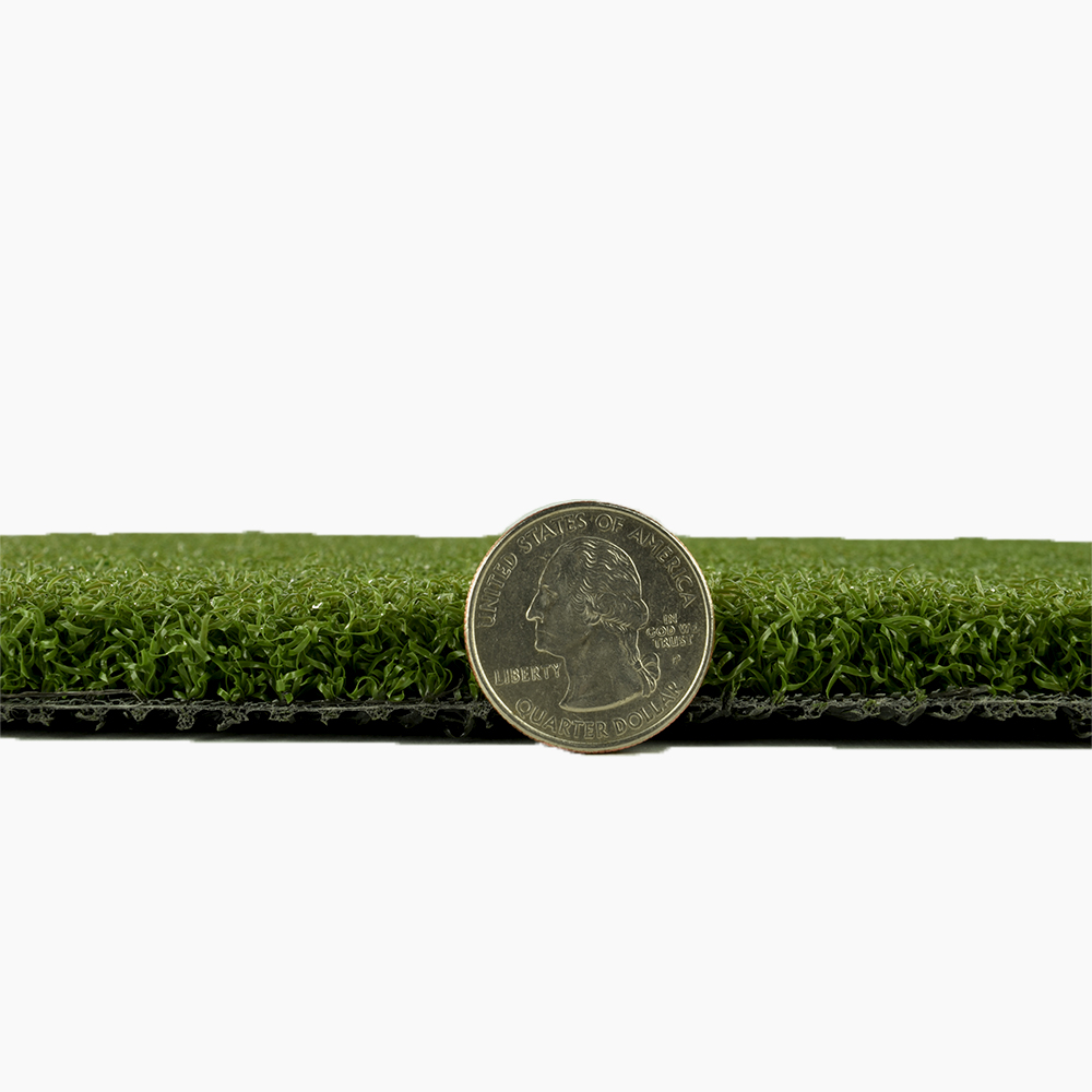 Greatmats Select Putting Green Turf thickness with quarter comparison