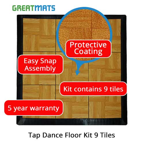 Tap Dance Floor Kit 9 Tiles infographic.
