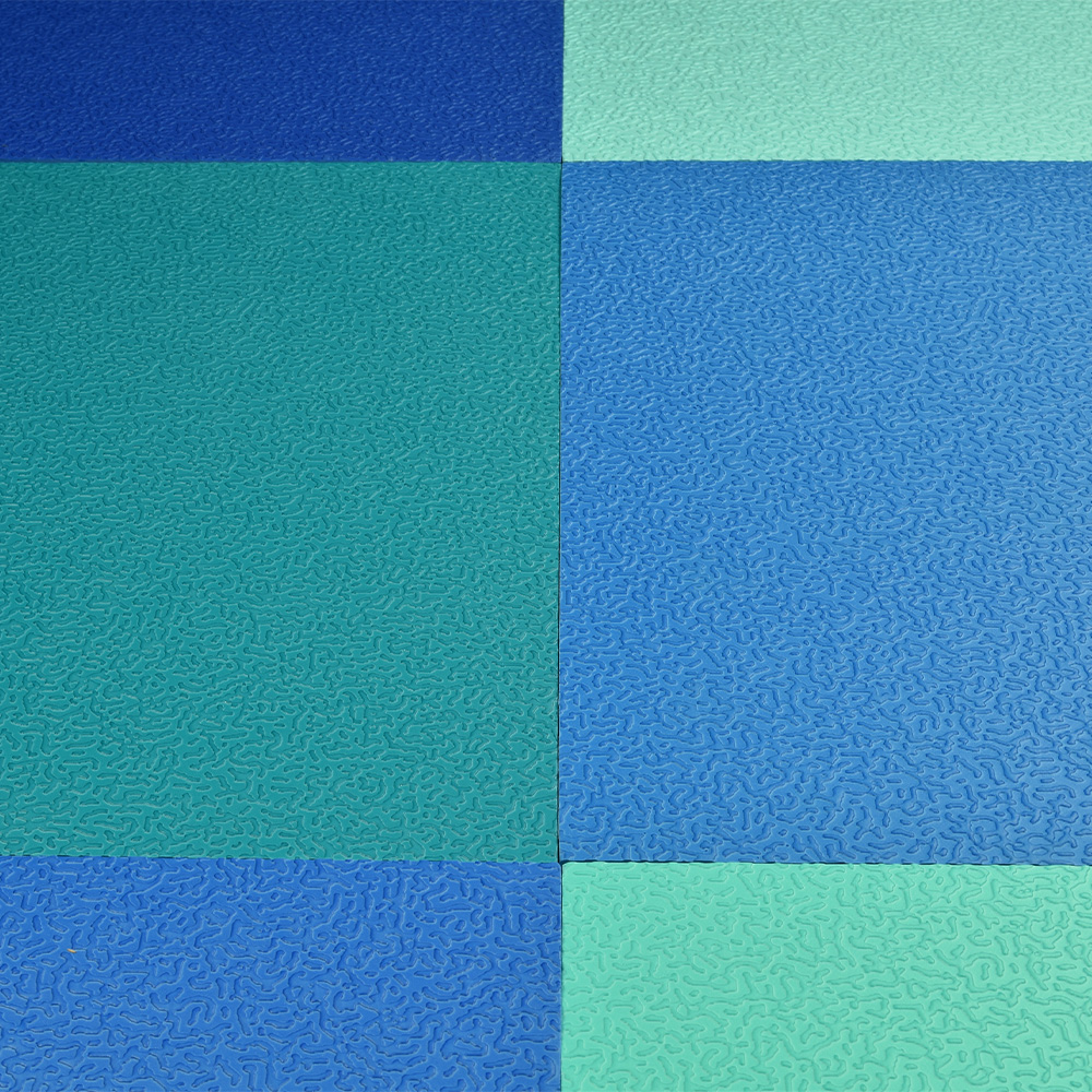 AquaTile Aquatic Flooring 3/8 Inch x 2x2 Ft. blues and greens installed