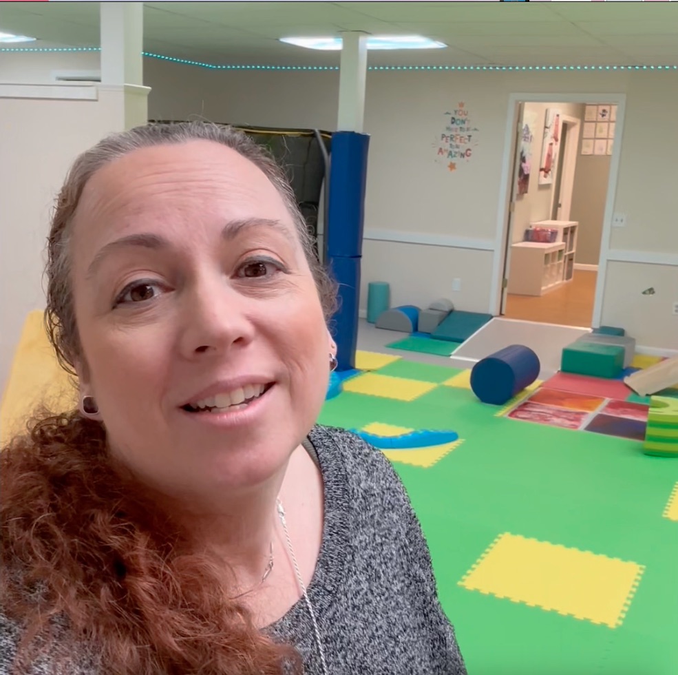 Jennifer Blankley using foam mats for sensory gym