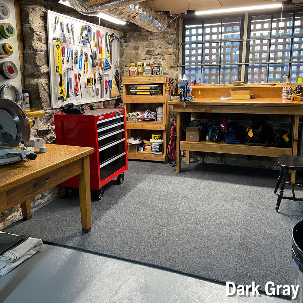 interlocking Carpet Tile flooring in basement workshop