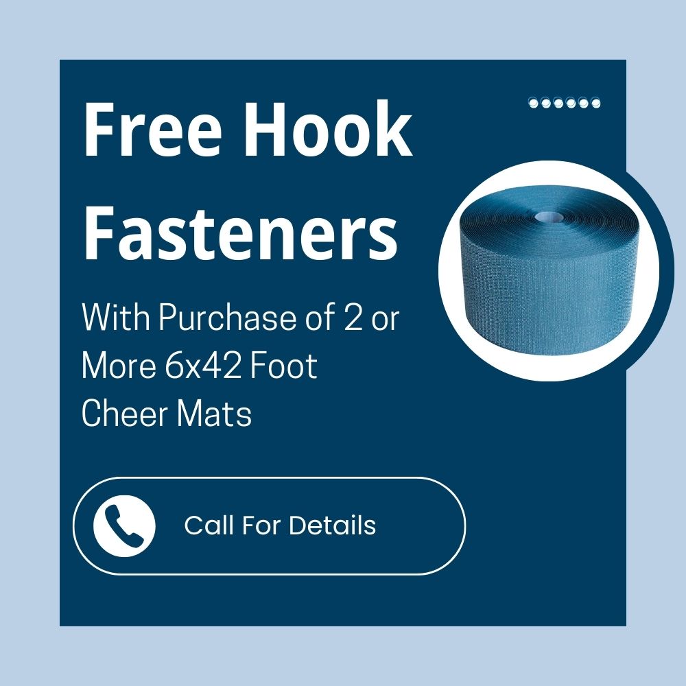 free hook fasteners with purchase of 2 or more full rolls of cheer mats