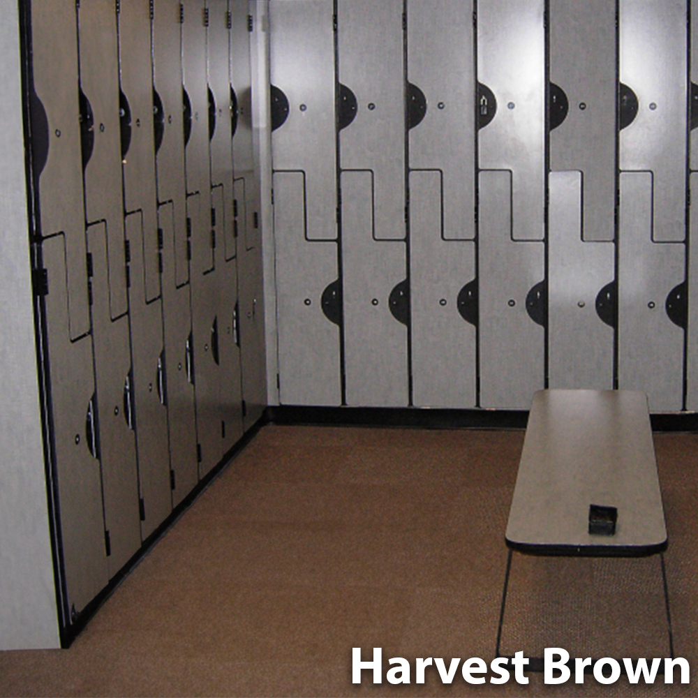 champion xp harvest brown carpet tiles installed in locker room