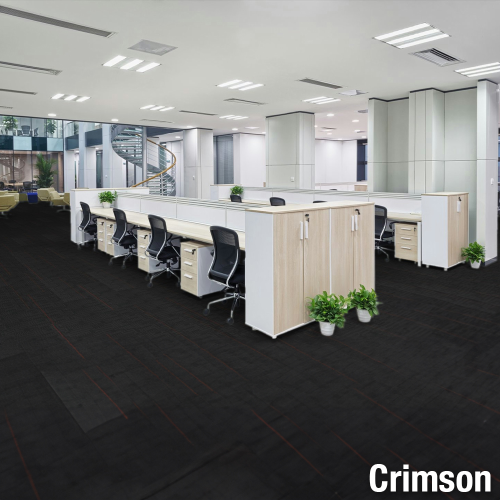 echo commercial carpet planks in color crimson red in brick pattern in office