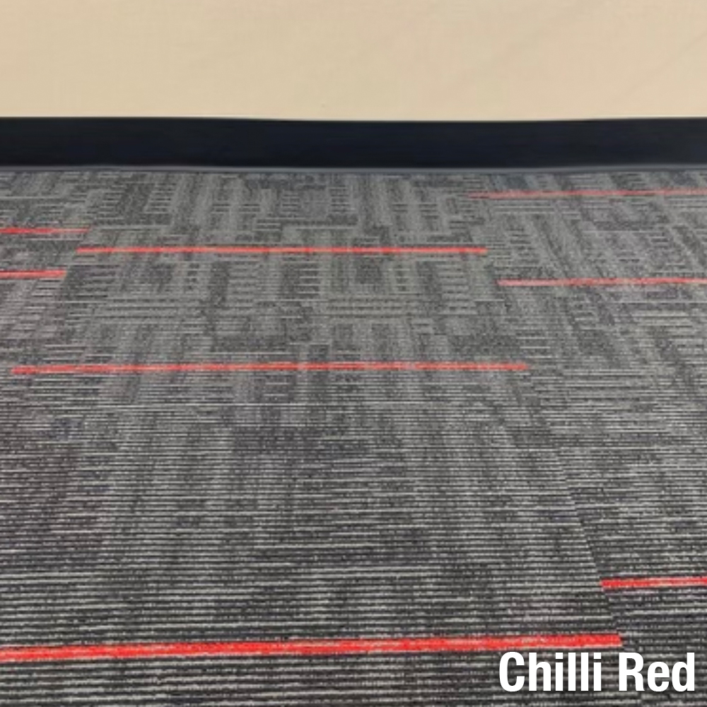 Echo Commercial Carpet Tiles Chili Red color close up installation