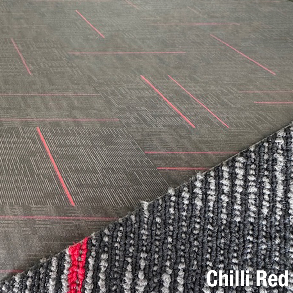 Echo Commercial Carpet Tiles chili red color installed in office