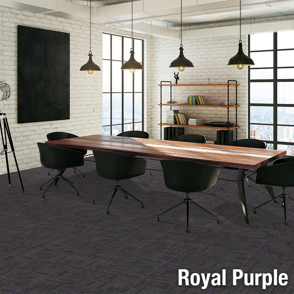 Echo Commercial Carpet Tiles in royal purple color installed in office