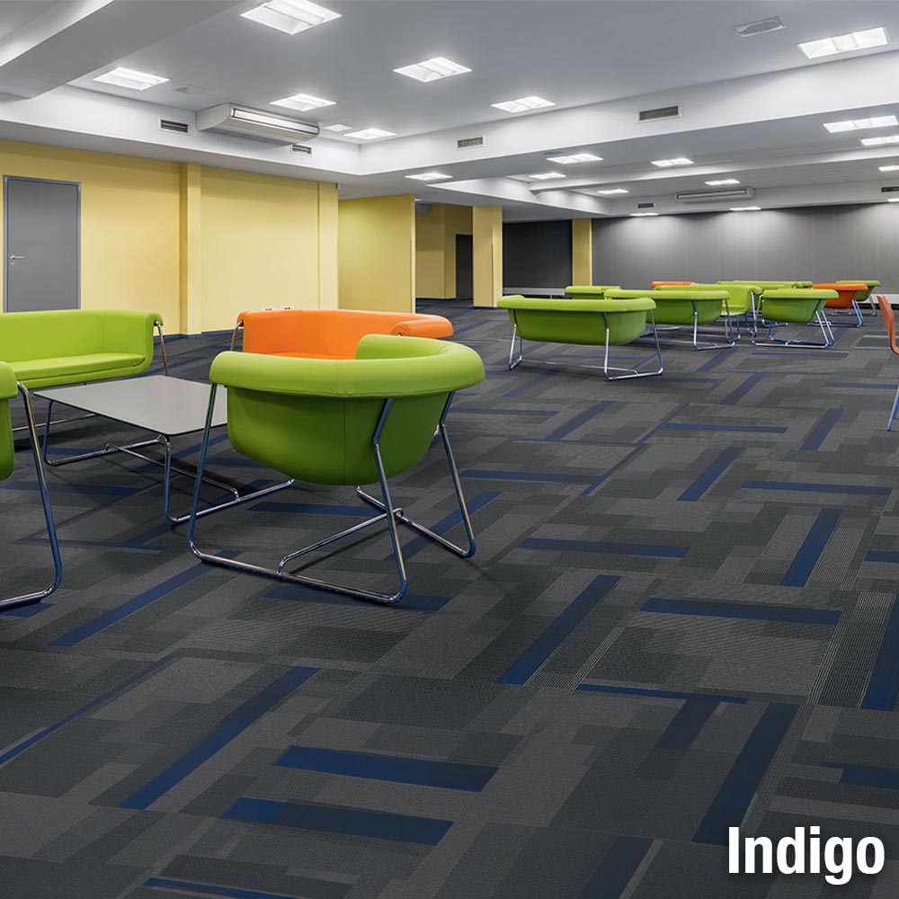 carpet tiles installed in office in quarter turn pattern