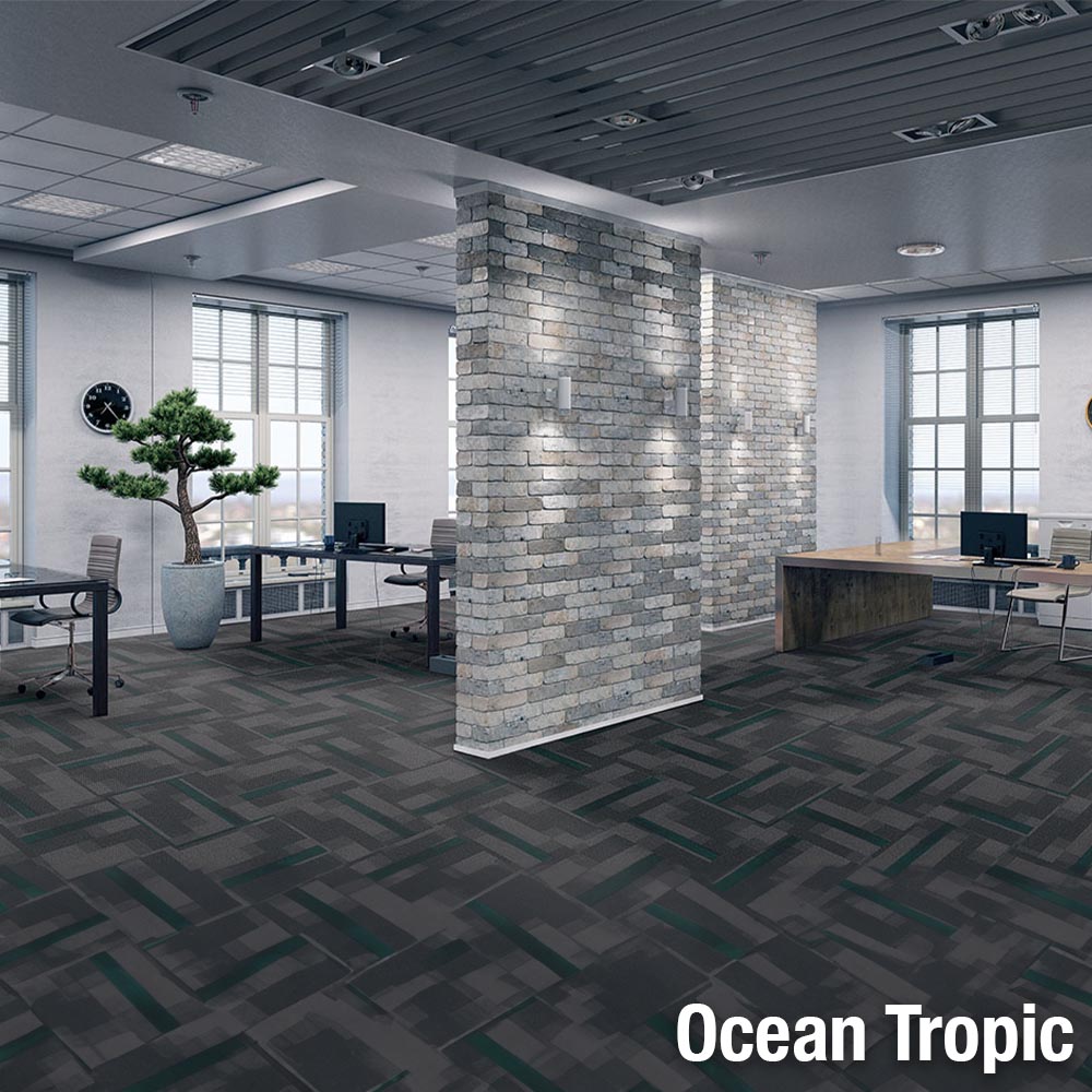 carpet tiles installed in office in quarter turn pattern