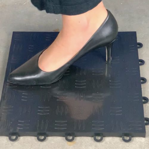 diamond garage floor tile high heel test