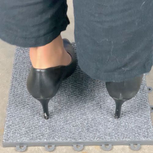 raised modular carpet tiles high heel test