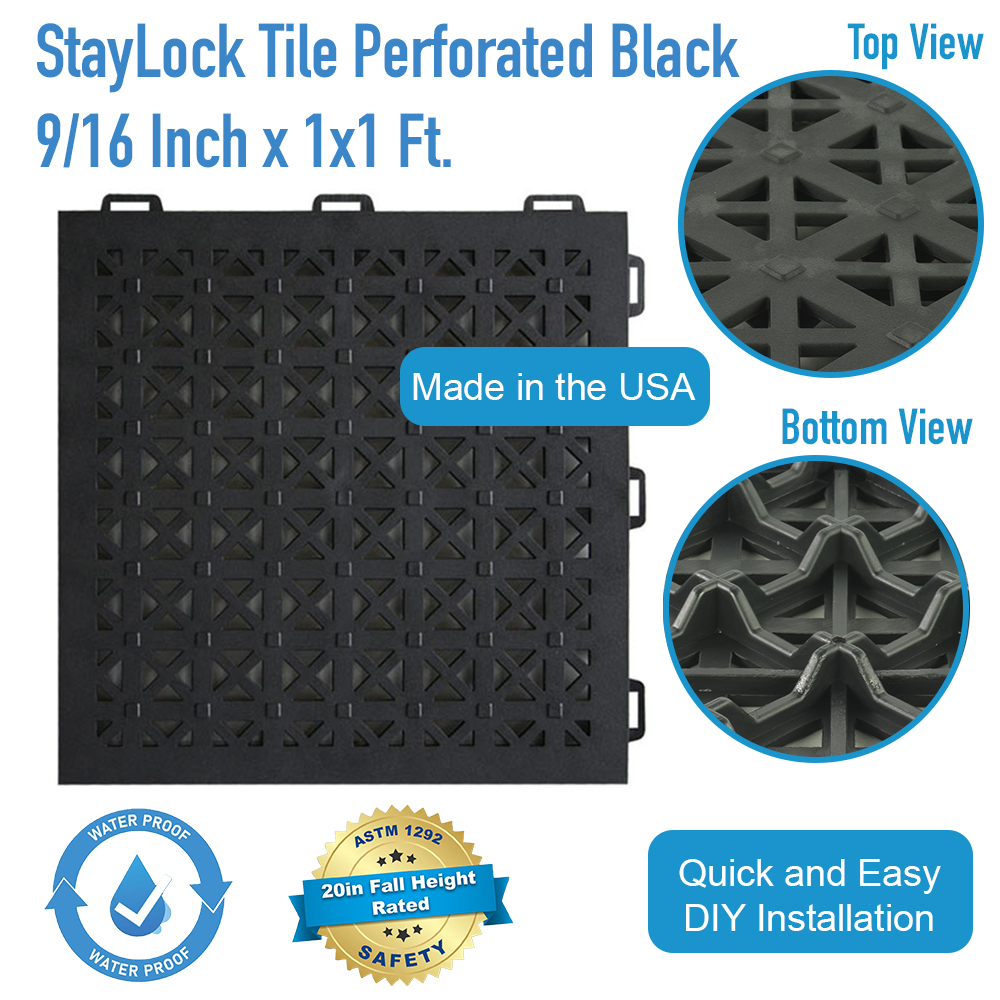 Staylock tile perforated black infographic.