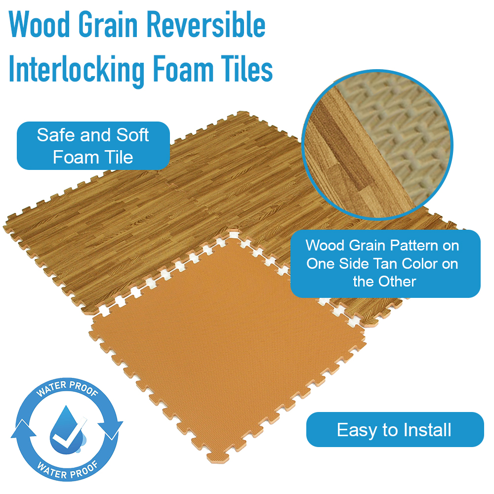 Wood Grain Reversible Interlocking Foam Tiles Trade Show 10x20 Ft. Kit info graphic