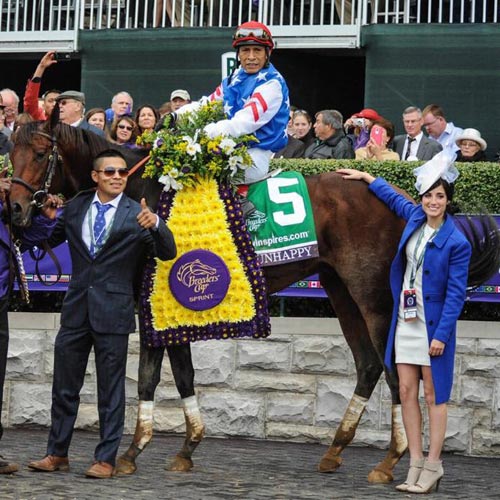 Maria Borell with 2015 Breeder's Cup Sprint Champion Runhappy