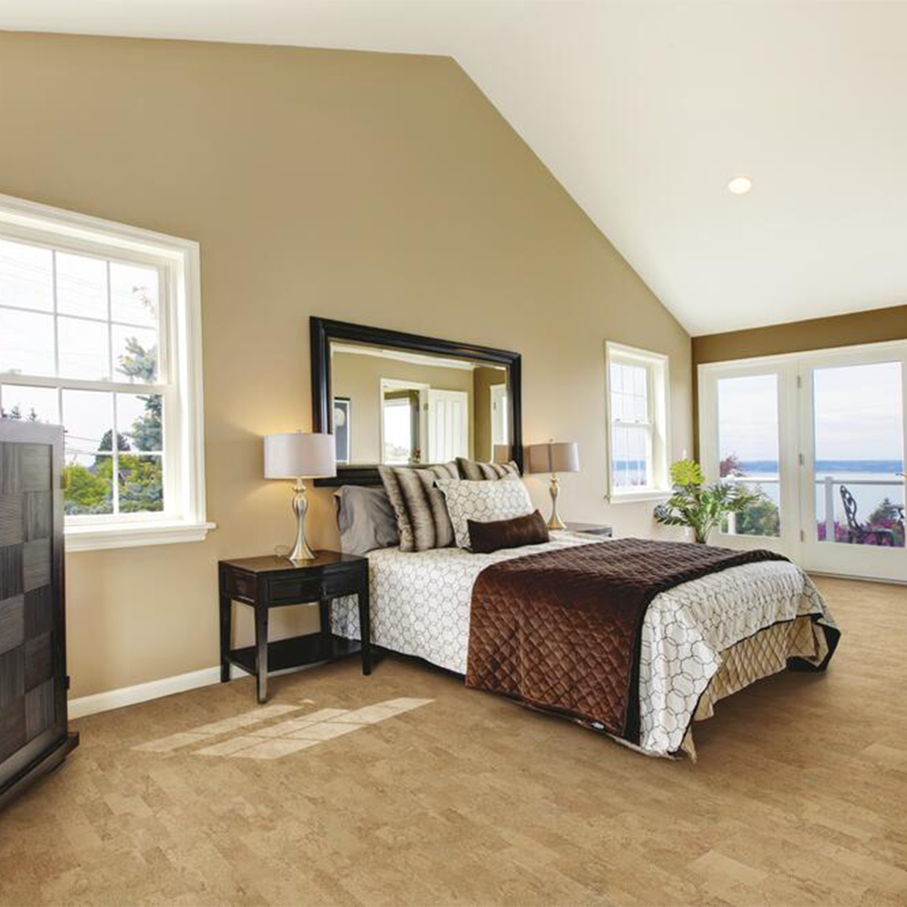 Bedroom install with Creme Cork Laminate Flooring