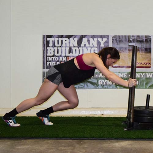 Gym Turf 365  Portable Indoor Sports Turf per SF pushing weights.