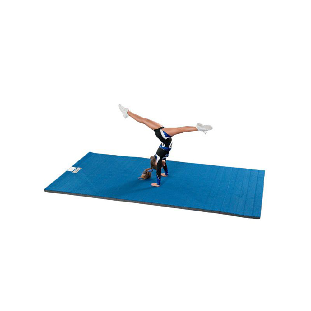 Home Cheer Flexi-Roll Carpet Practice Mat 1-1/4 Inch x 5x10 Ft. hand stand on Navy Blue mat