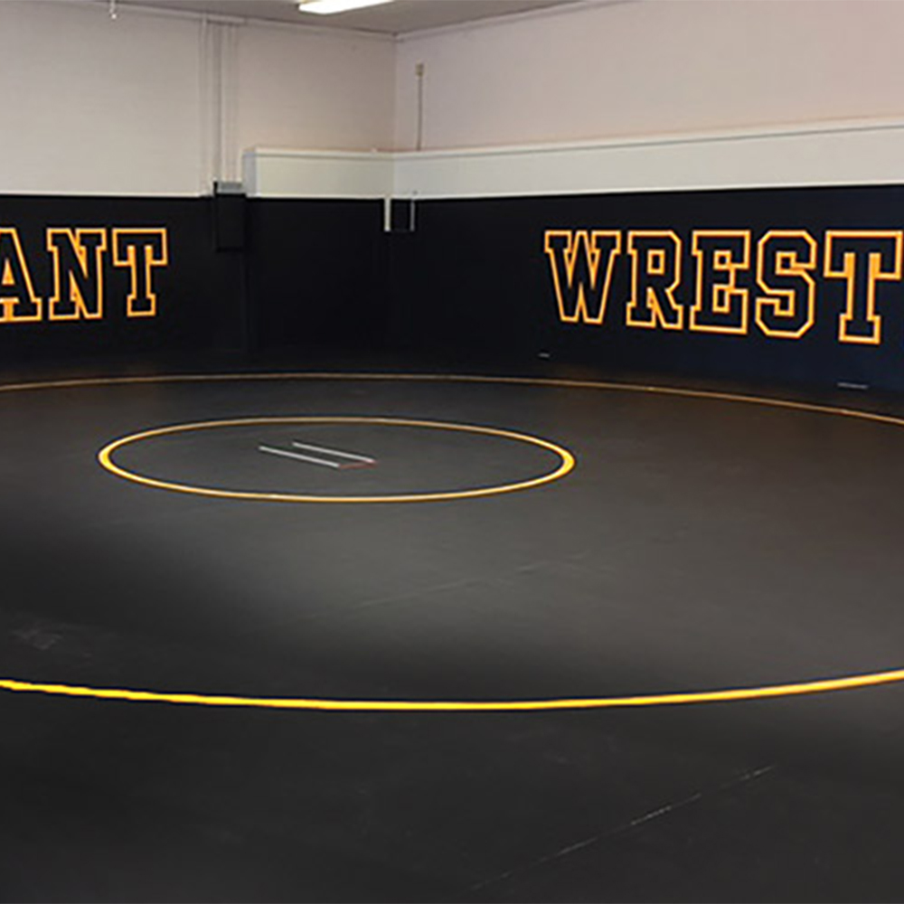 Home Wrestling Flexi-Connect Mat with Circle and Marks 1-1/4 Inch x 10x10 Ft. gym install in black