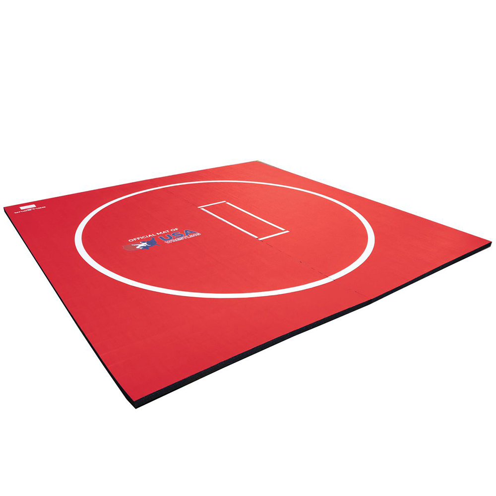 Home Wrestling Flexi-Roll Practice Mat Smooth with Circle and Marks 1-1/4 Inch 10x10 Ft. in Red 