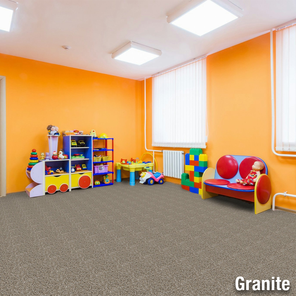 Granite Walk in the Park Peel and Stick Carpet Tiles 3/4 Inch x 18x18 Inches 10 Per Carton in kids room