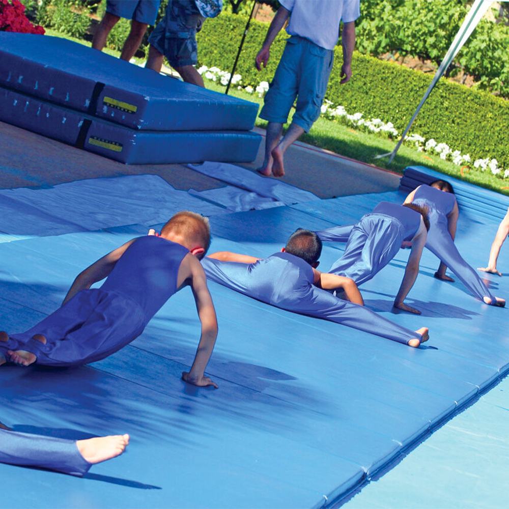 Kids practicing on Foldable Gymnastics Mat Medium Firm Foam 5x10 Ft. x 2 Inch V2 in royal blue and red