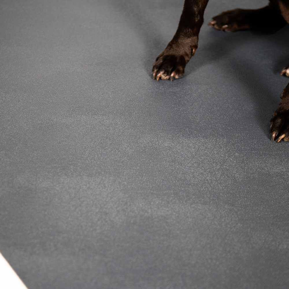 G-Floor Protective Kennel Floor Mat Levant Texture 55 mil x 5x10 Ft. paws on slate gray mat