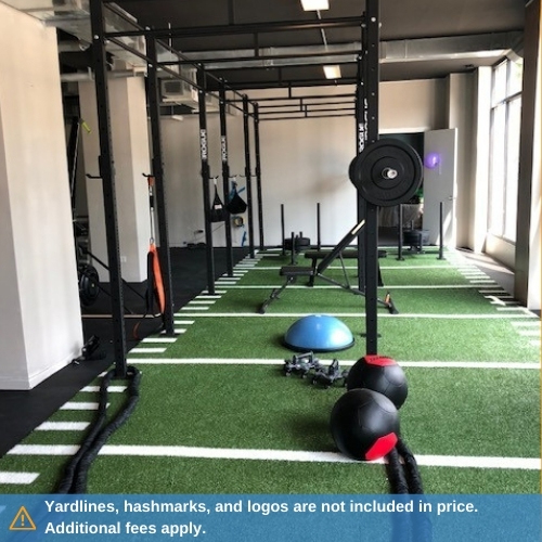 V-Max Turf With yardlines and hashmarks in weightlifting fitness center