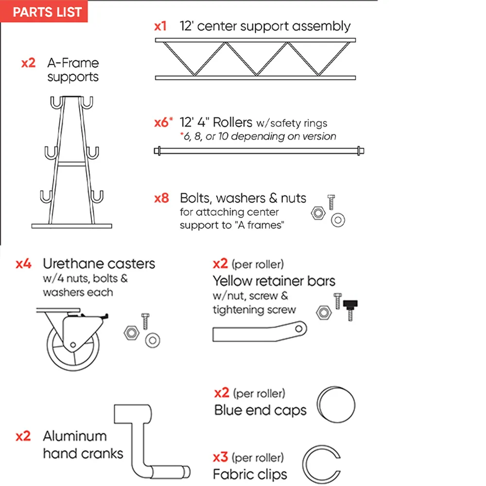 parts list of vinyl gym cover storage rack