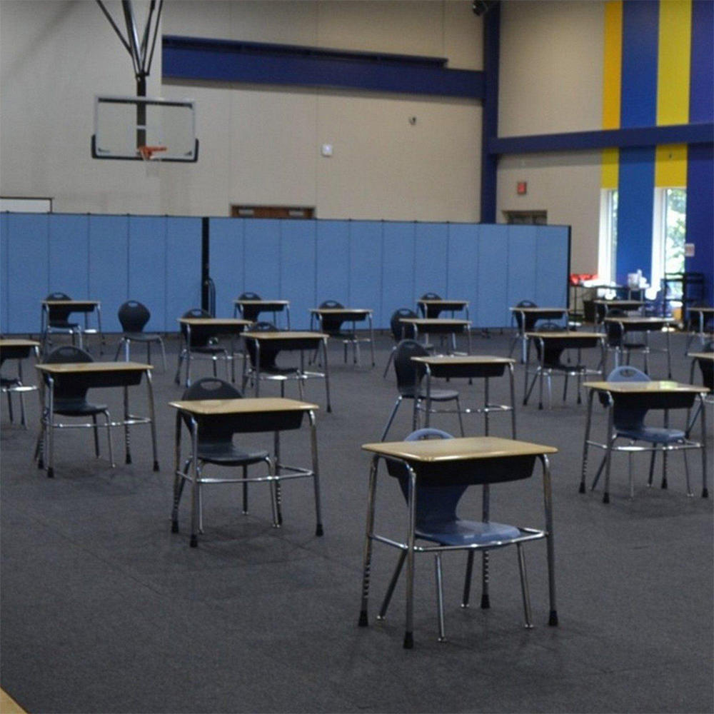 Gym Floor Covering Carpet Tile install in gymnasium with desks