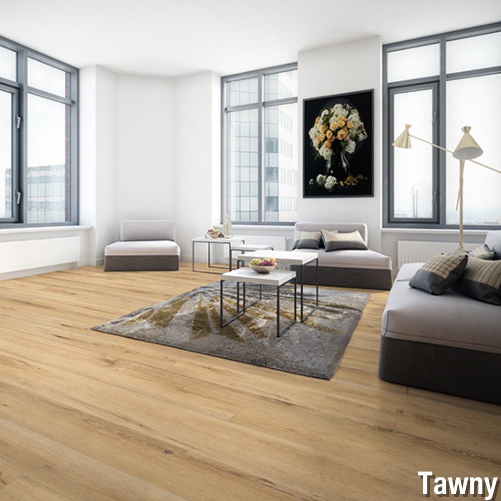 Manhattan Edge Laminate SPC Flooring tawny living area.