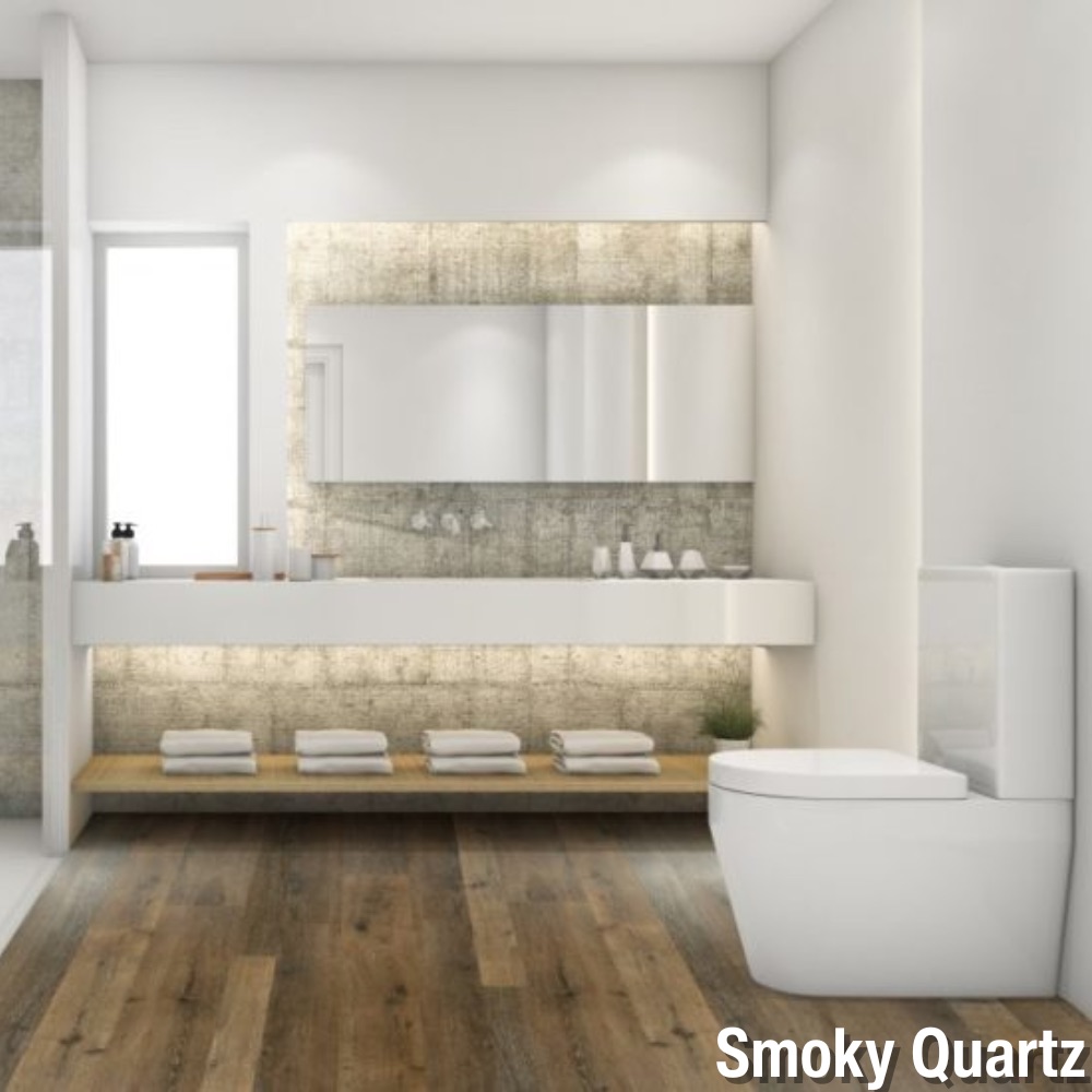 Mediterranean Scene Laminate SPC Flooring 36.02 Sq Ft per Carton Smoky Quartz Bathroom