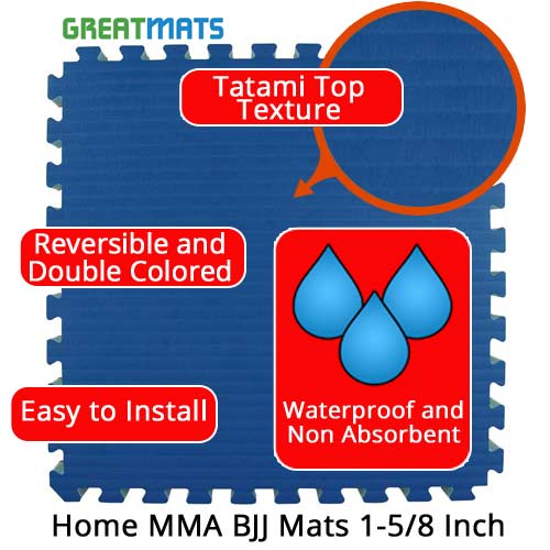 Greatmats Home MMA BJJ Mats | 2x2 ft x 1.5 inch | BJJ Mats | Interlocking | Tatami No Burn Texture | 3.3 lbs. | Grappling MMA Mats