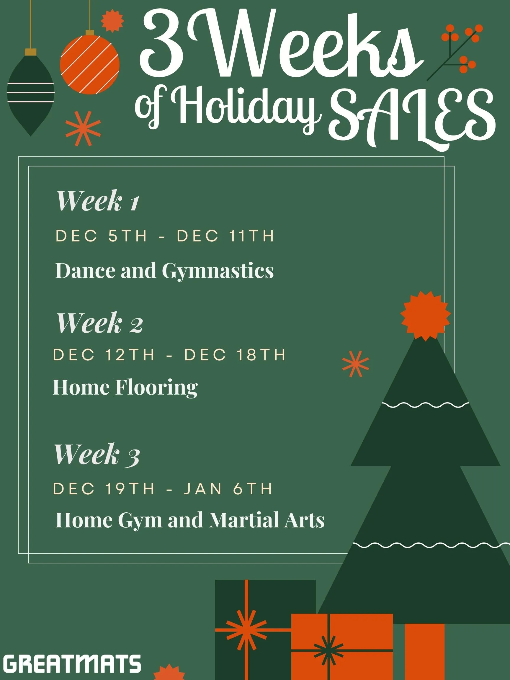 greatmats 3 weeks holiday sales calendar 2024