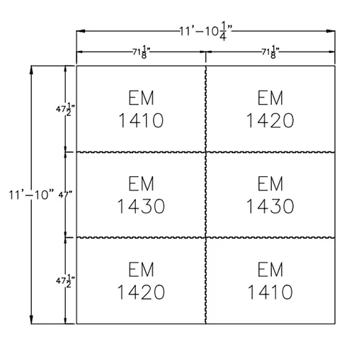 diagram of a 12x12 horse stall mat kit 6 pieces