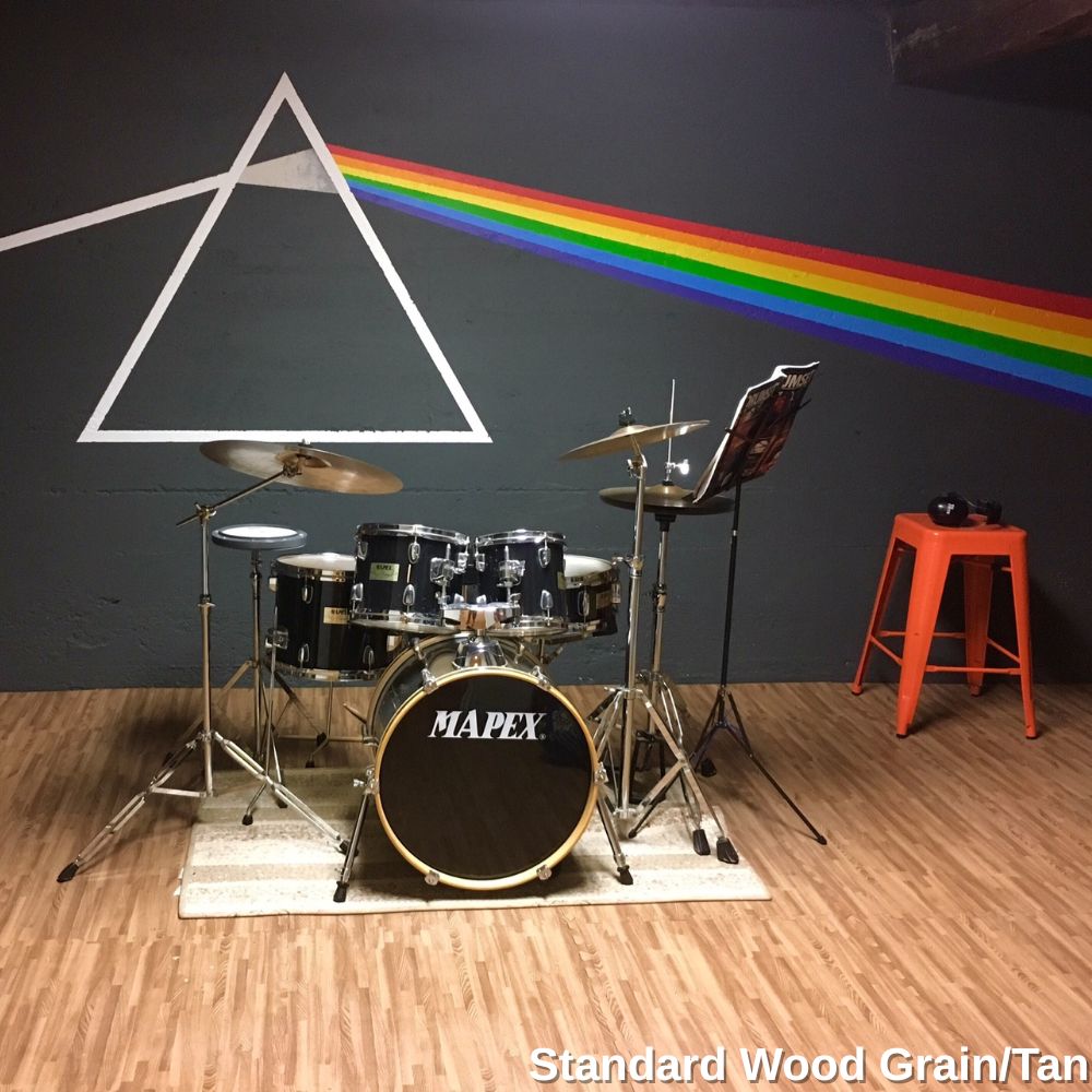 Standard Color Wood Grain Reversible Foam Floor drum room.