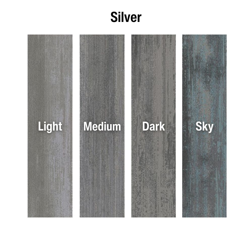 Silver Colors Ingrained Commercial Carpet Plank Neutral .28 Inch x 25 cm x 1 Meter Per Plank