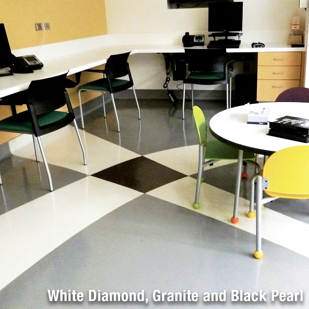 LonFloor Galvanized Topseal white diamond, granite and black pearl Install 