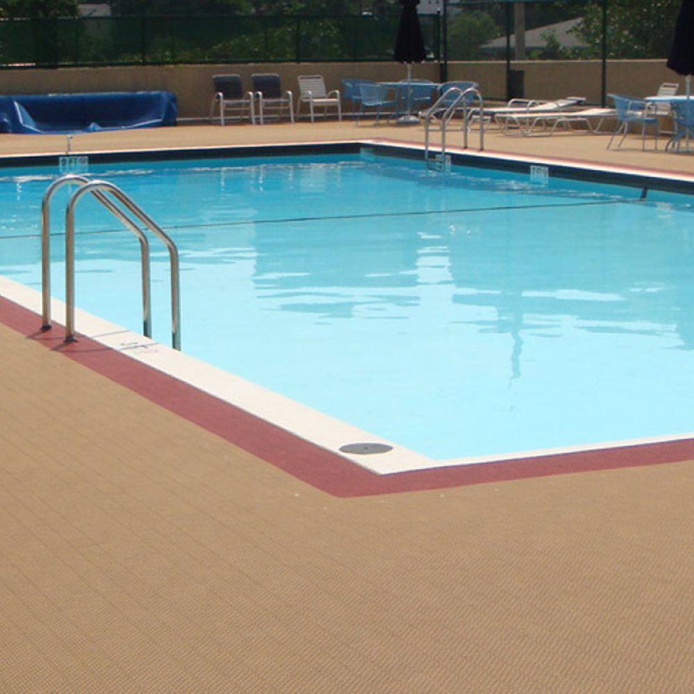 outdoor pool with deck tile flooring