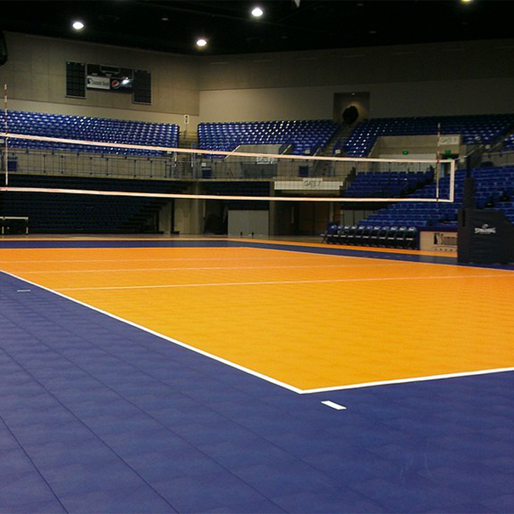 Plastic Volleyball Court Tile in blue and yellow in stadium