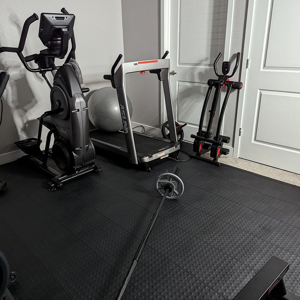 StayLock Bump Top Floor tiles over carpet in home gym