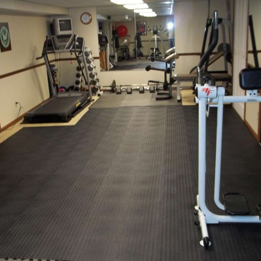 Basement workout exercise room raised flooring tiles
