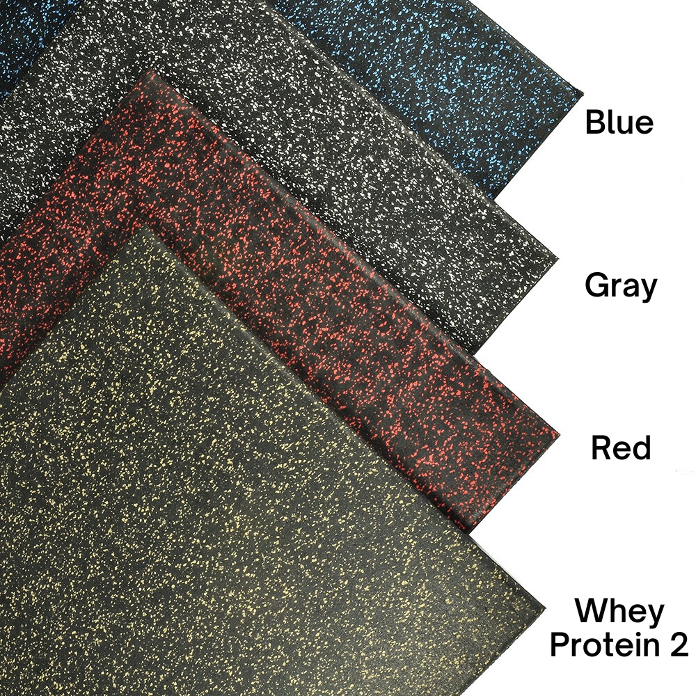 Shock Absorbing Mat - UltraTile Rubber Weight Floor Tile corners with color labels