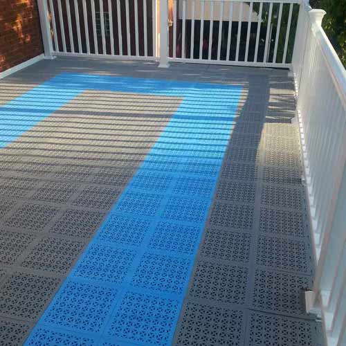Colored Plastic Decking Tiles to make Patterned Walkway Mats for Covid