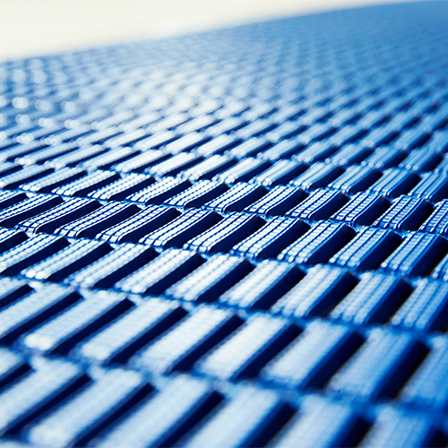 blue floorline matting low angle close up