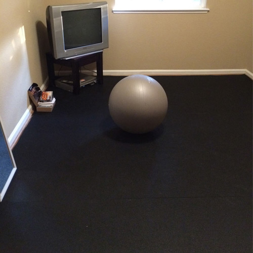 Rubber flooring in exercise room for zoom classes