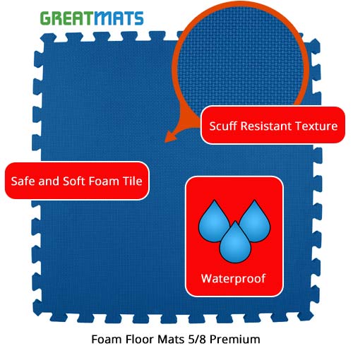 Premium Foam Tiles | 2x2 ft x 5/8 inch | Kids, Gym, Basement | Interlocking Soft Foam Floor Tile | Fast Installation | Thatch Surface